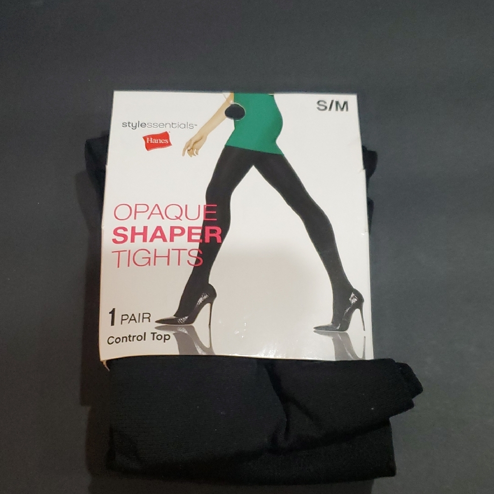 2pairs Hanes black opaque‎ control top shaper tights new size S/M